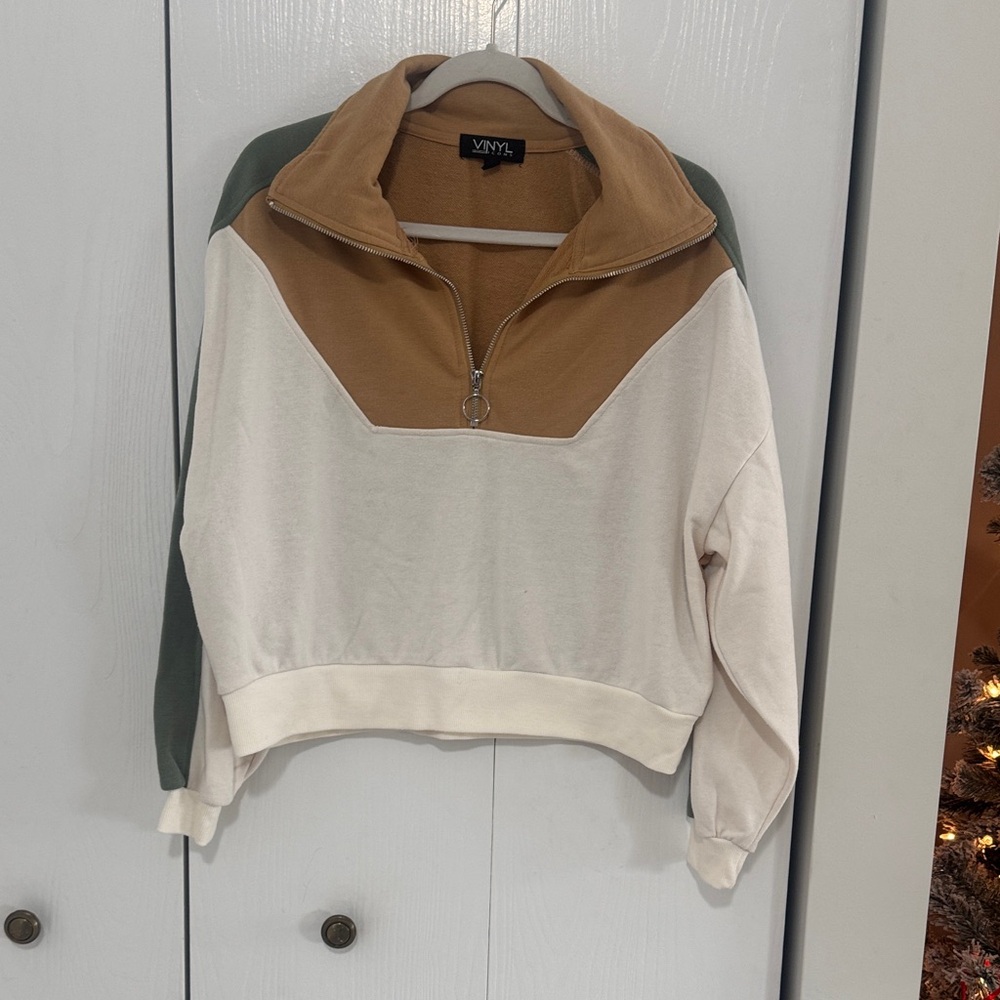 Vinyl Women's Tri-Tone Sweater - Cream, Tan, Green